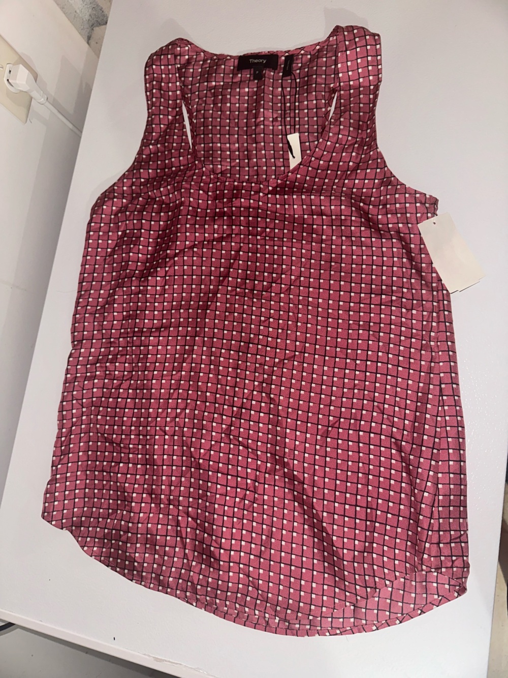 Theory Rose pink Grid Sleeveless Top NWOT